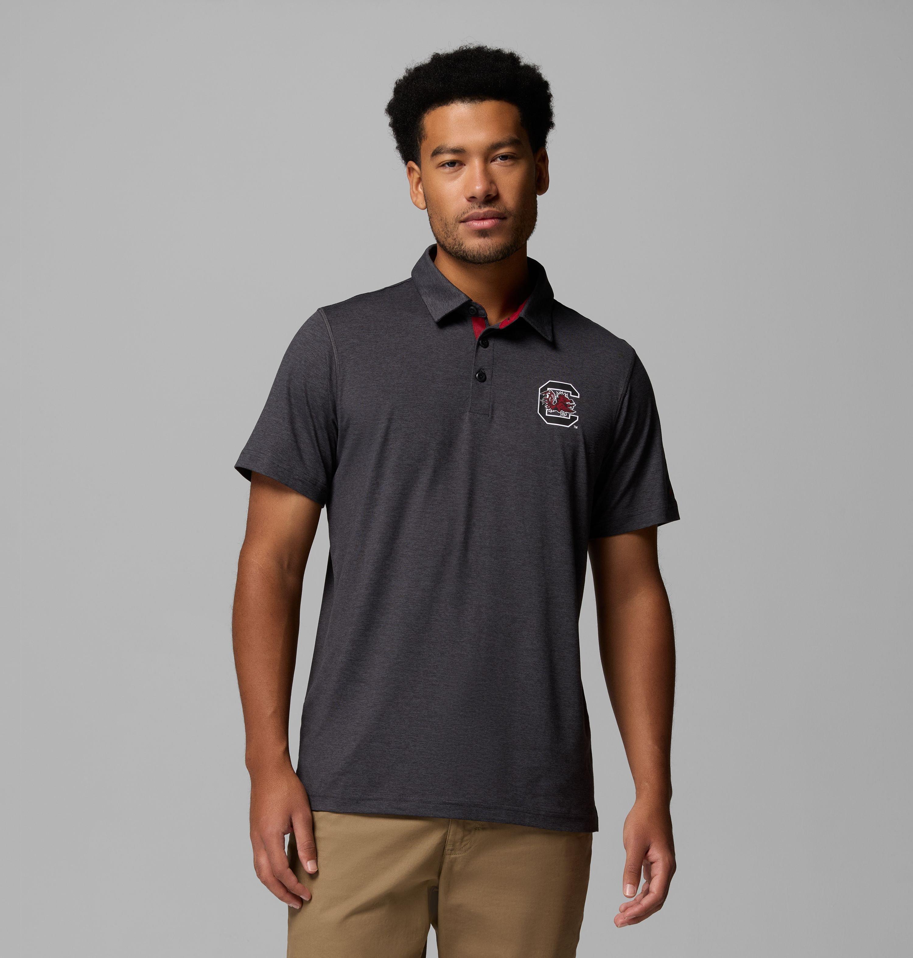 Columbia Men's South Carolina Gamecocks Black Marled Tech Trail Polo, Large