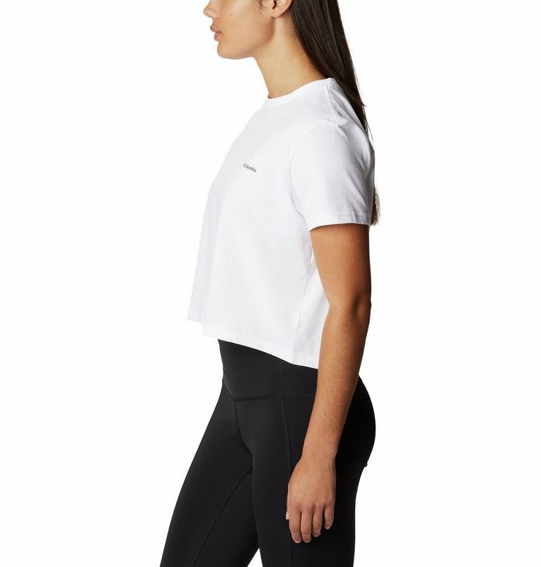 Women&rsquo;s North Cascades Graphic Cropped T-Shirt, Color: White, Wild Fuchsia Dotty Disguise, image 3