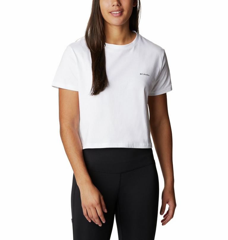 Women&rsquo;s North Cascades Graphic Cropped T-Shirt, Color: White, Wild Fuchsia Dotty Disguise, image 1