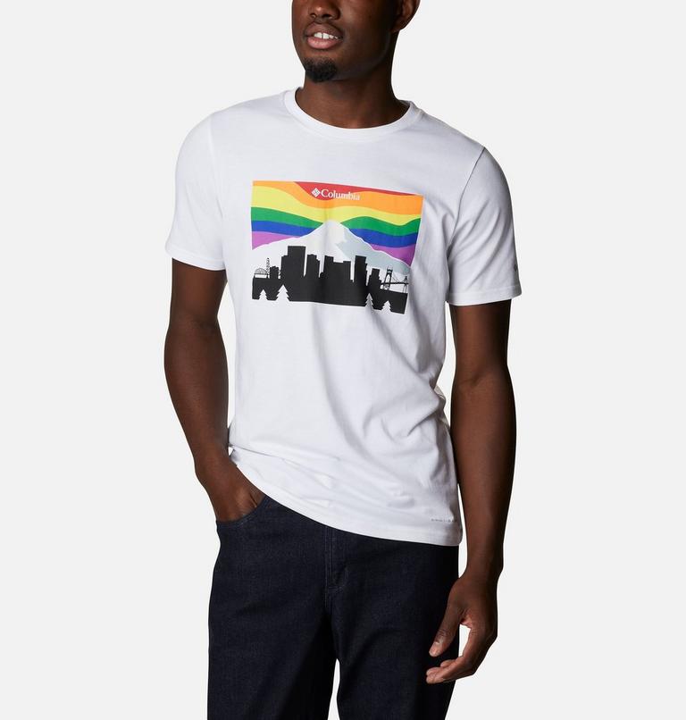 Men's Sun Trek Short Sleeve Graphic Tee, Color: White, Graphic Skyline, image 1