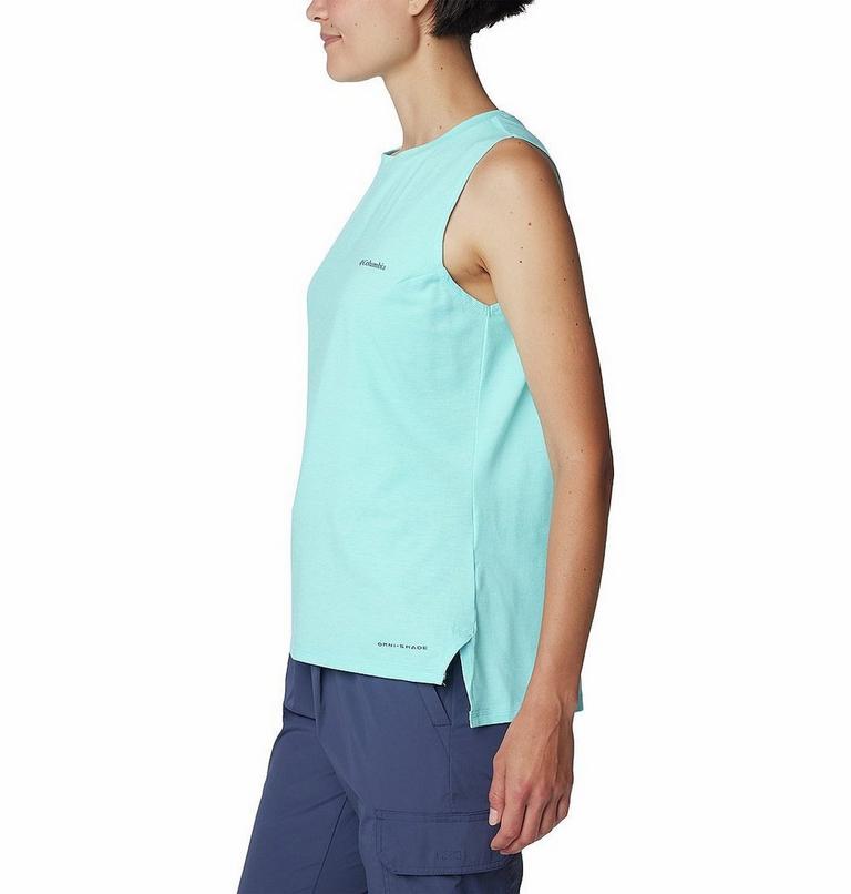 Women's Sun Trek Technical Tank Top, Color: Aquamarine Heather, image 3
