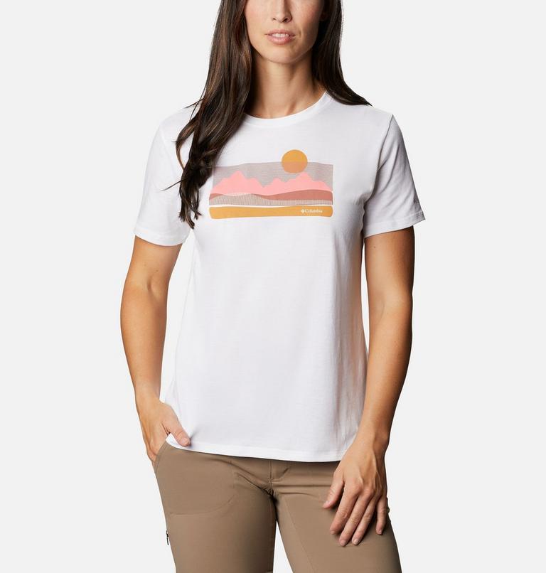 Women's Sun Trek Technical Graphic T-Shirt, Color: White, Painted Hills, image 1