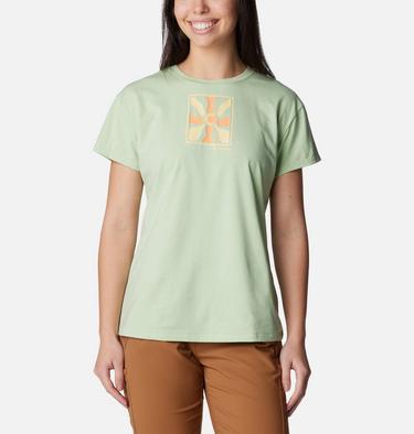Women's Sun Trek Technical Graphic T-Shirt, Color: Sage Leaf, Wavy Rays, image 1