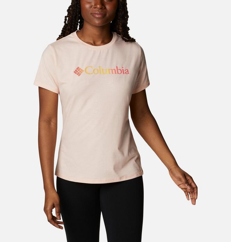 Women's Sun Trek Technical Graphic T-Shirt, Color: Peach Blossom Heather, CSC Gradient, image 5
