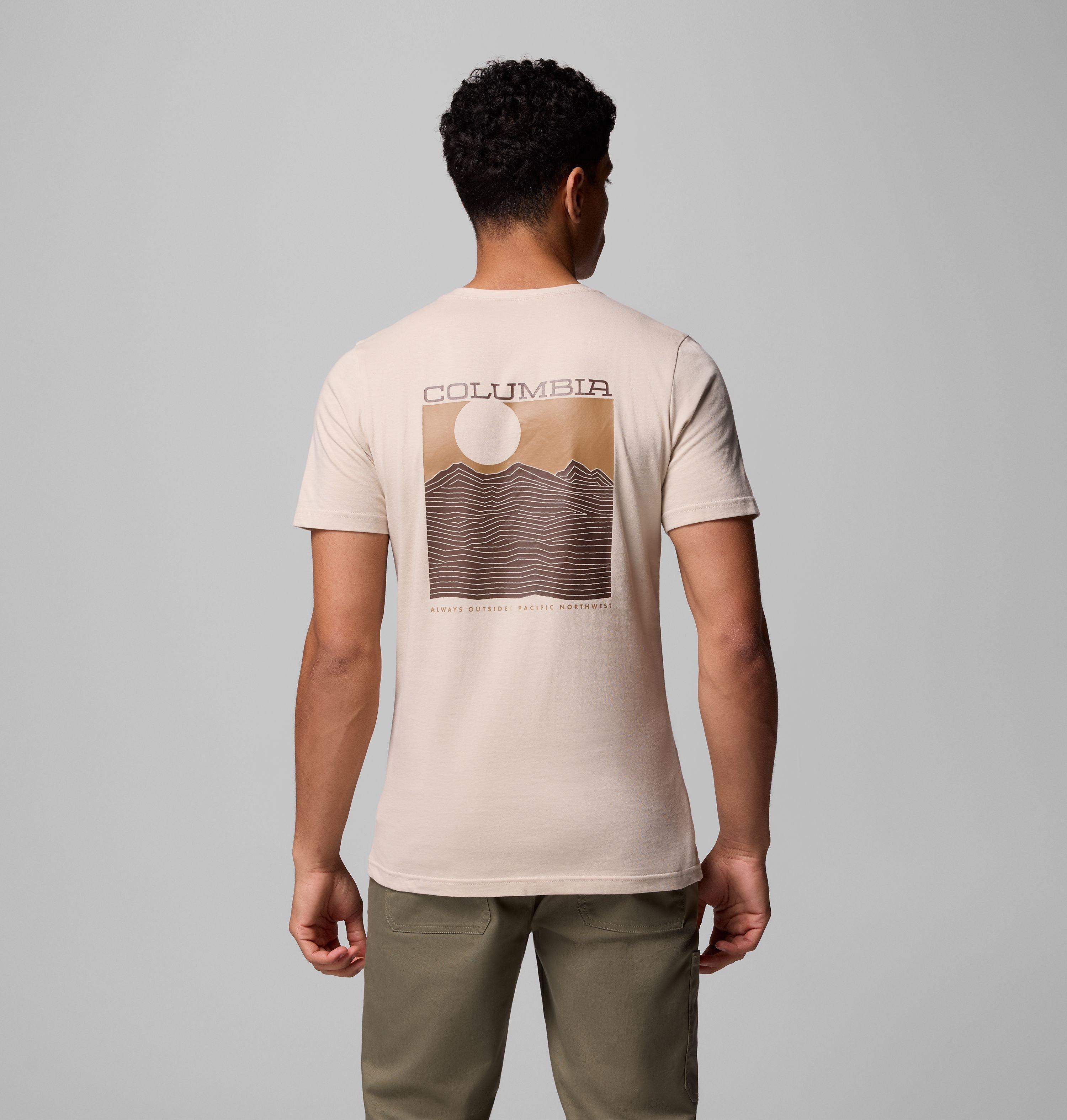 Columbia Sportswear Men's Brown Columbia - Rapid Ridge™ Ii Organic Cotton T-Shirt - Dark Stone, Framed Landscape Extra Small