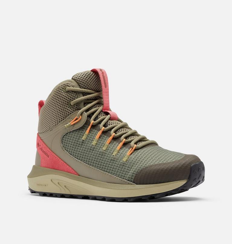 Women’s Trailstorm Mid Waterproof Walking Shoe, Color: Stone Green, Wild Salmon, image 2