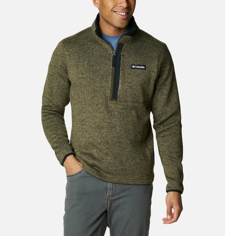 Sweater Weather Half Zip | 319 | XL, Color: Olive Green Heather, Black, image 1