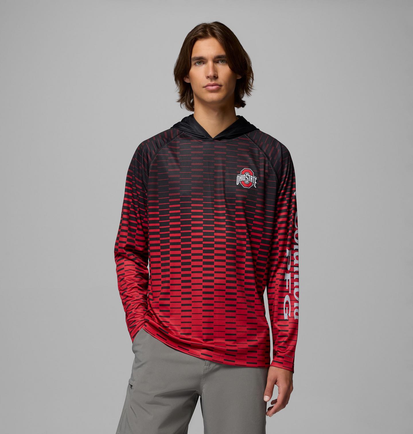 Мужское худи Columbia Collegiate PFG Super Terminal Tackle - Ohio State, цвет: Чёрный / Красный — фото 1