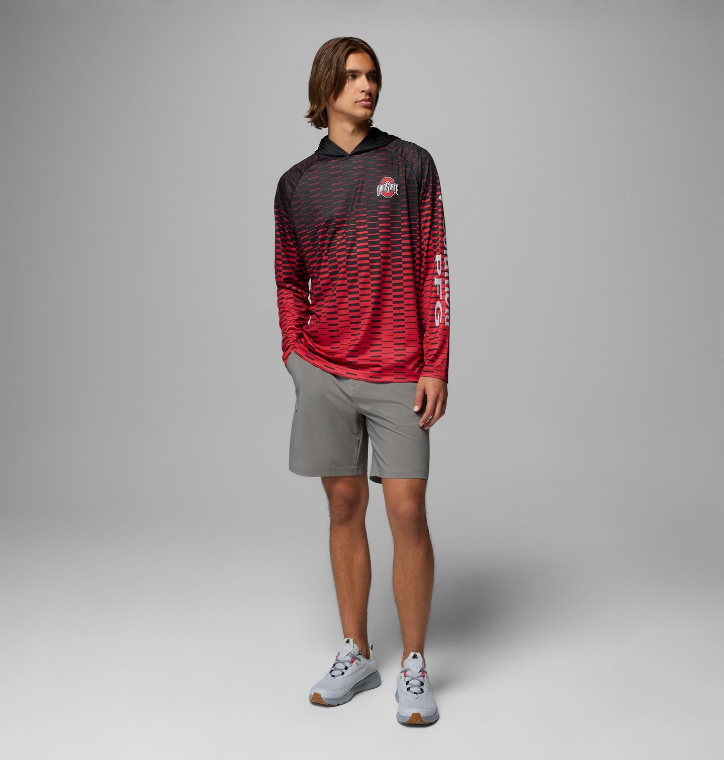 Мужское худи Columbia Collegiate PFG Super Terminal Tackle - Ohio State, цвет: Чёрный / Красный — фото 2
