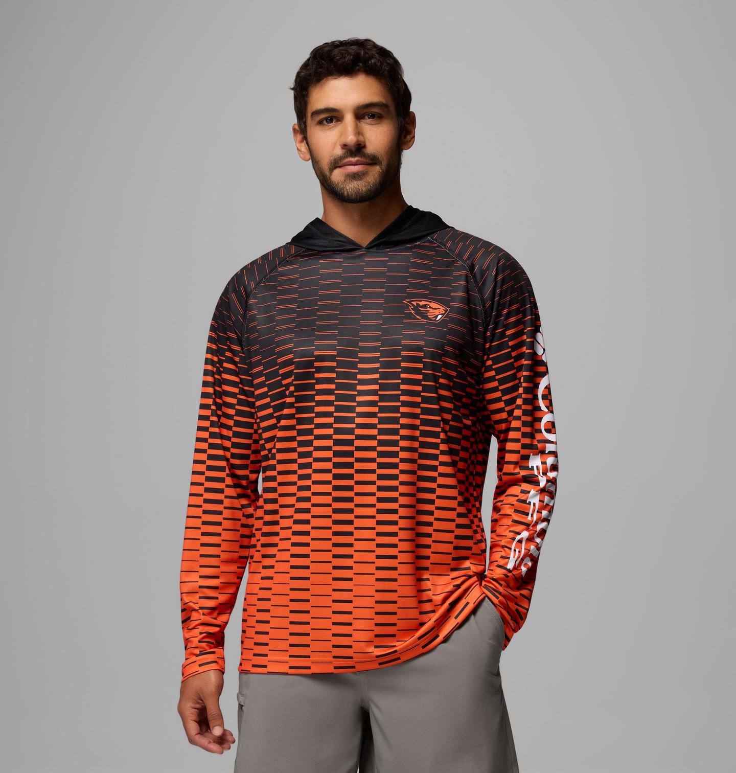 Мужское худи Columbia Collegiate PFG Super Terminal Tackle - Oregon State, цвет: Чёрный / Оранжевый — фото 1
