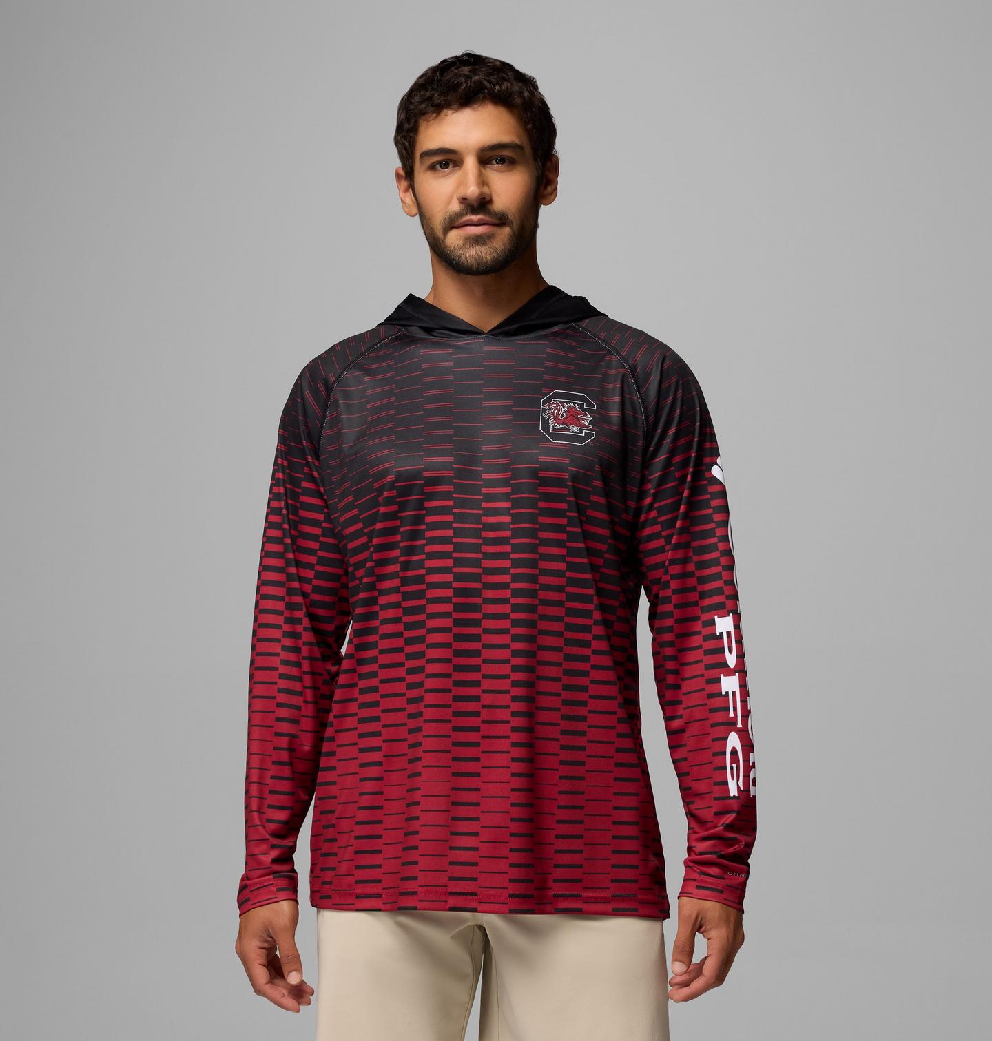 Мужское худи Columbia Collegiate PFG Super Terminal Tackle - South Carolina, цвет: Чёрный / Свекольный — фото 1