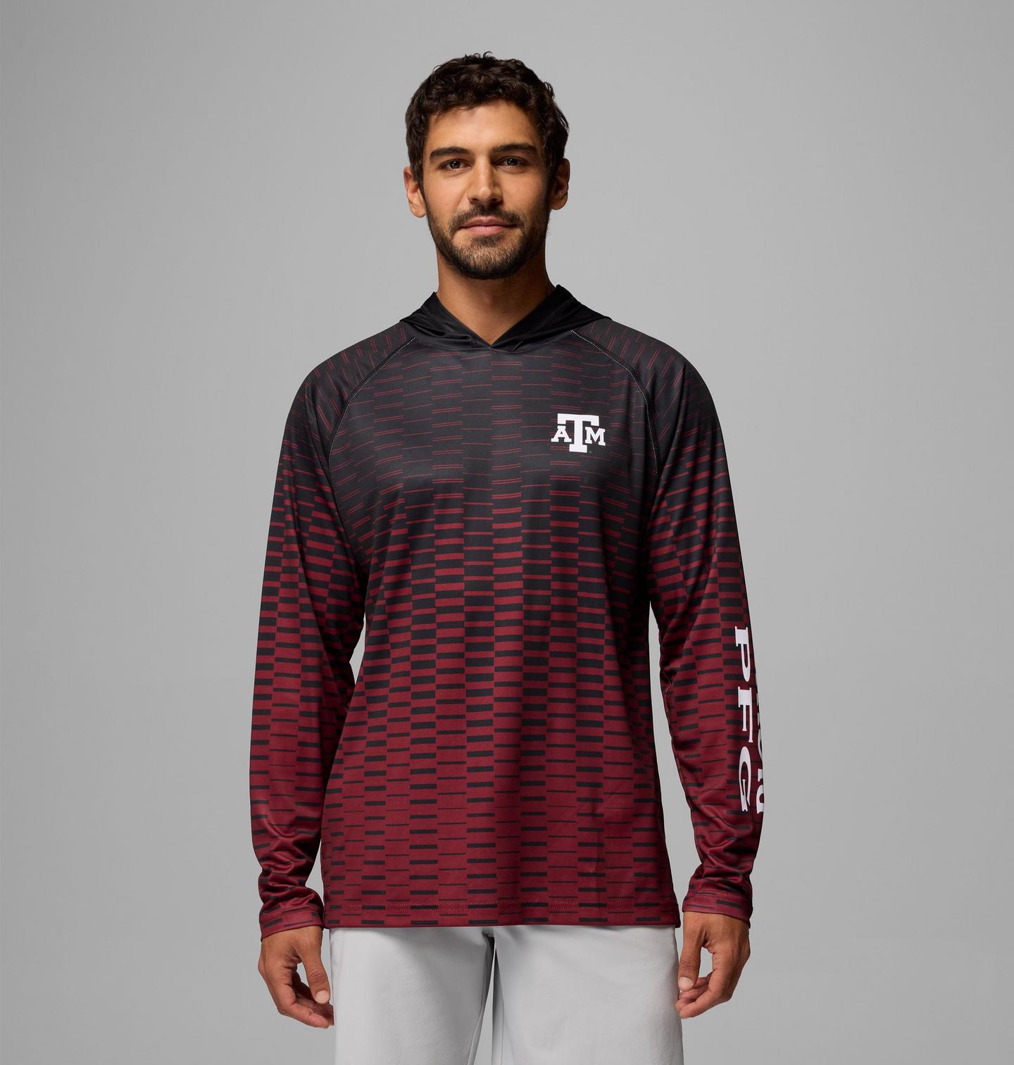 Мужское худи Columbia Collegiate PFG Super Terminal Tackle - Texas A&M, цвет: Чёрный / Бордовый — фото 1