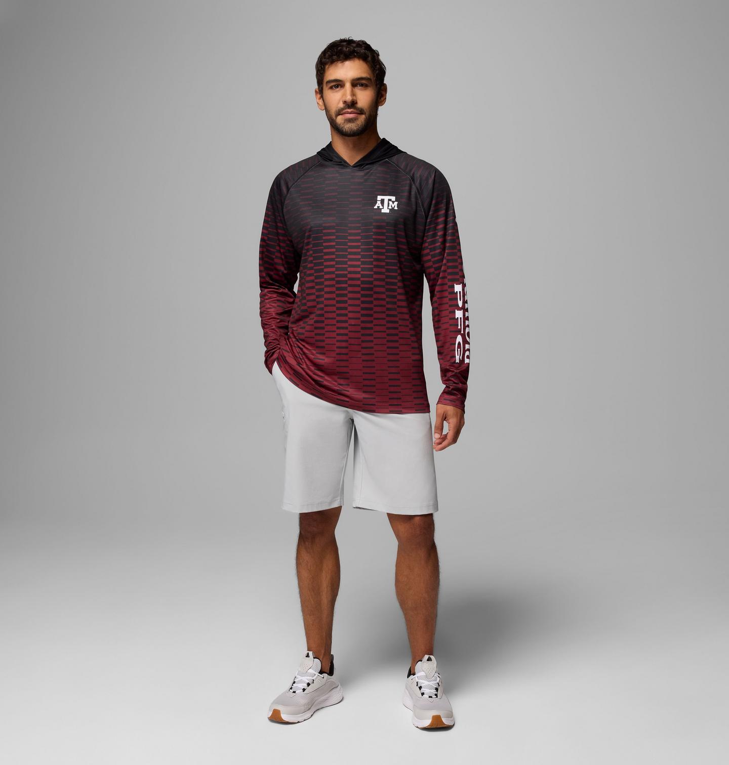 Мужское худи Columbia Collegiate PFG Super Terminal Tackle - Texas A&M, цвет: Чёрный / Бордовый — фото 2