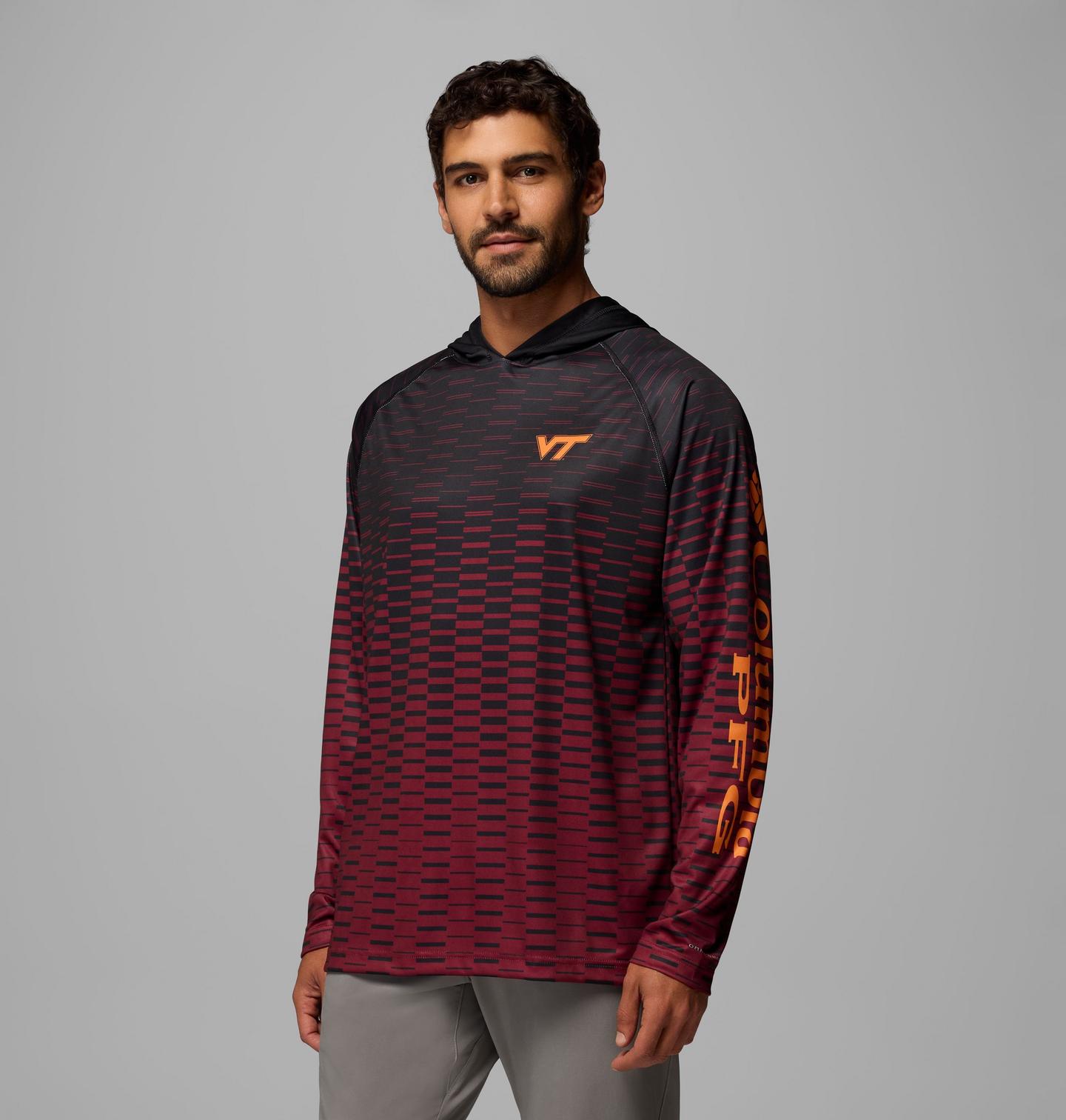 Мужское худи Columbia Collegiate PFG Super Terminal Tackle - Virginia Tech, цвет: Чёрный / Бордовый — фото 3
