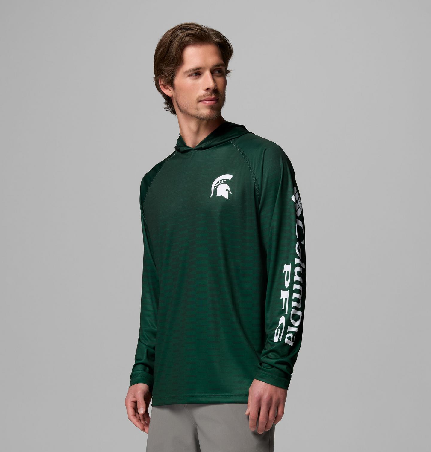 Мужское худи Columbia Collegiate PFG Super Terminal Tackle - Michigan State, цвет: Еловый — фото 3