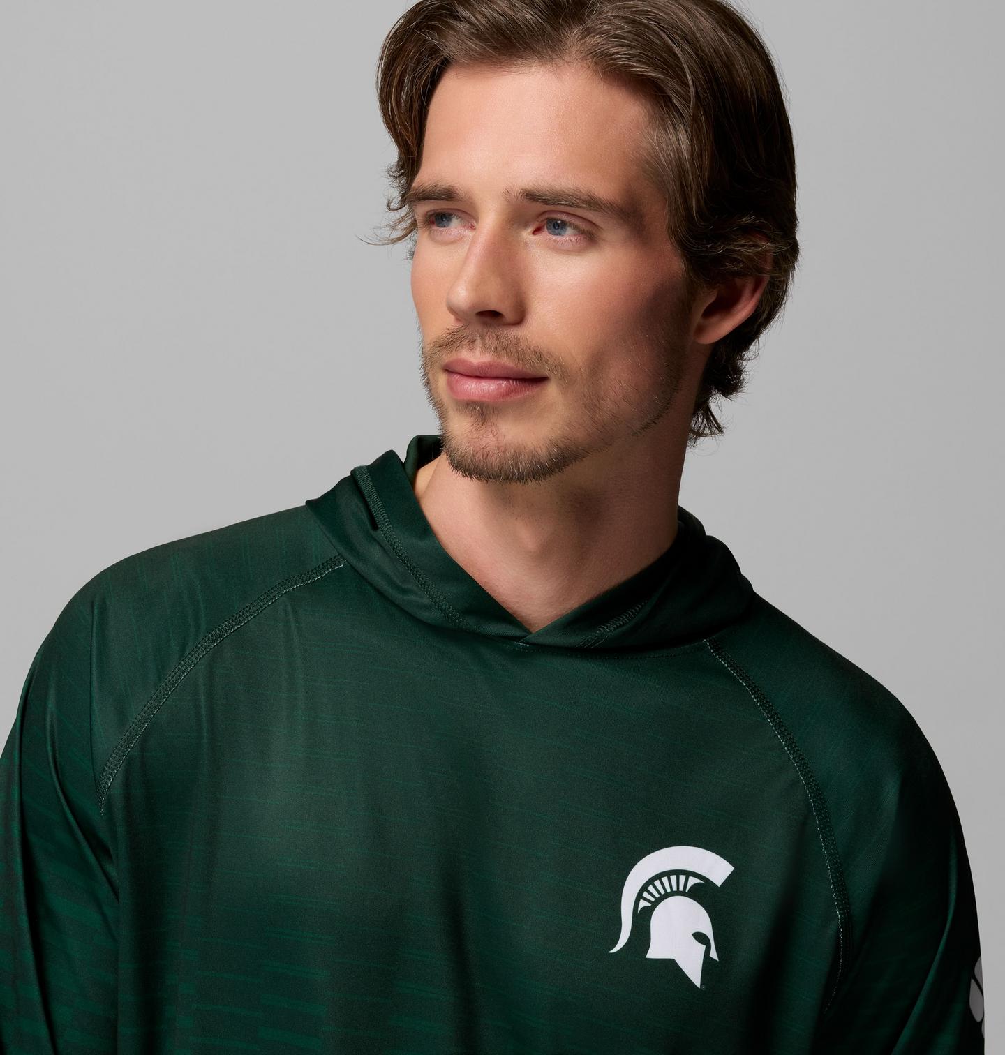 Мужское худи Columbia Collegiate PFG Super Terminal Tackle - Michigan State, цвет: Еловый — фото 4