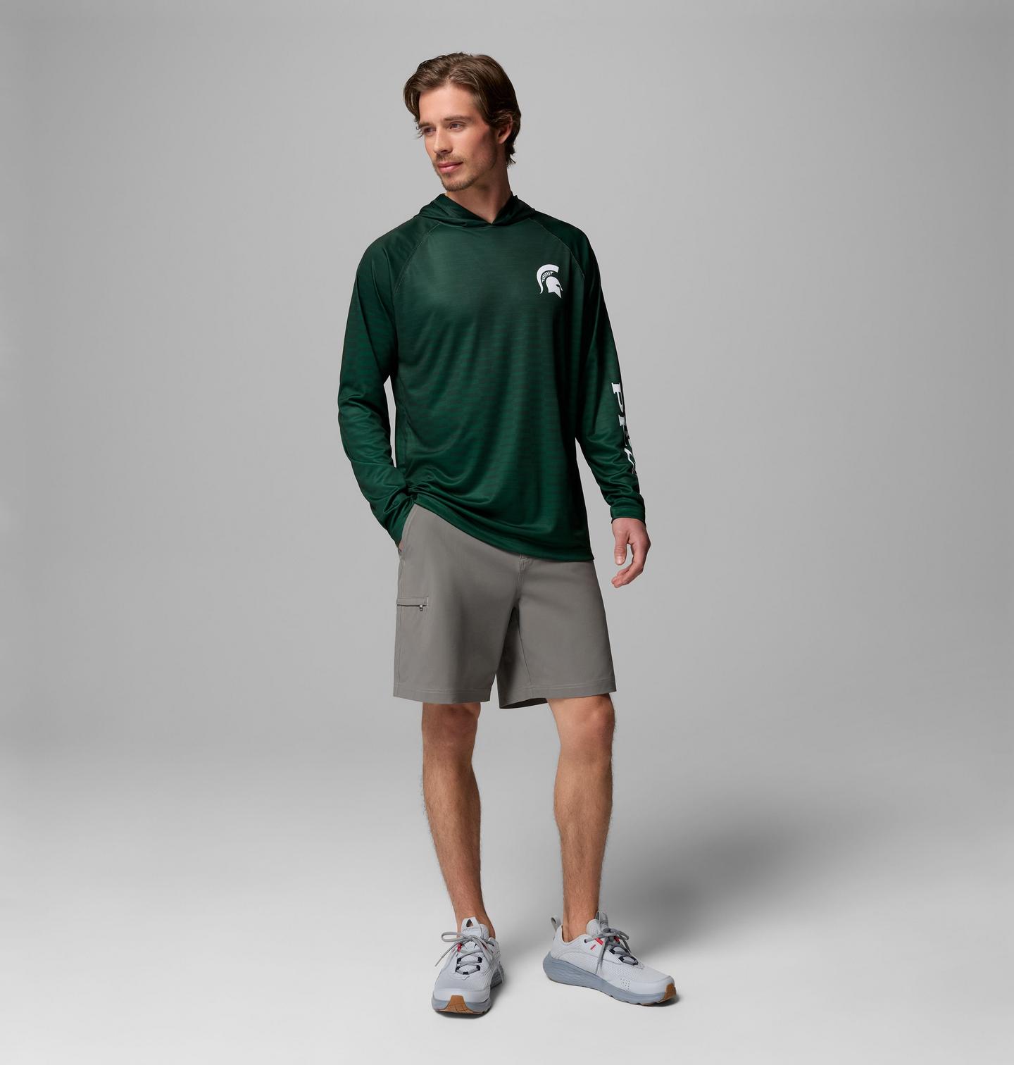Мужское худи Columbia Collegiate PFG Super Terminal Tackle - Michigan State, цвет: Еловый — фото 2