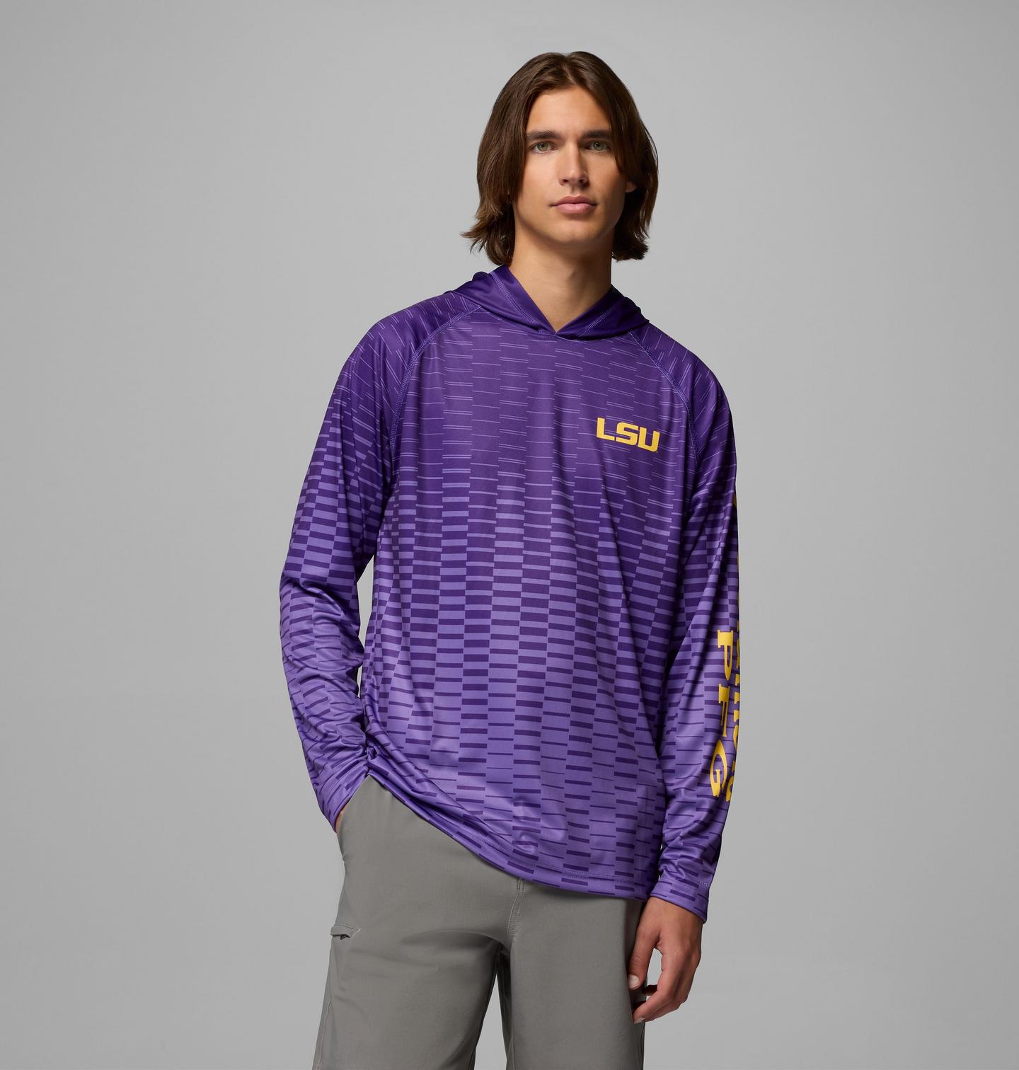 Мужское худи Columbia Collegiate PFG Super Terminal Tackle - Louisiana, цвет: Яркий фиолетовый — фото 1