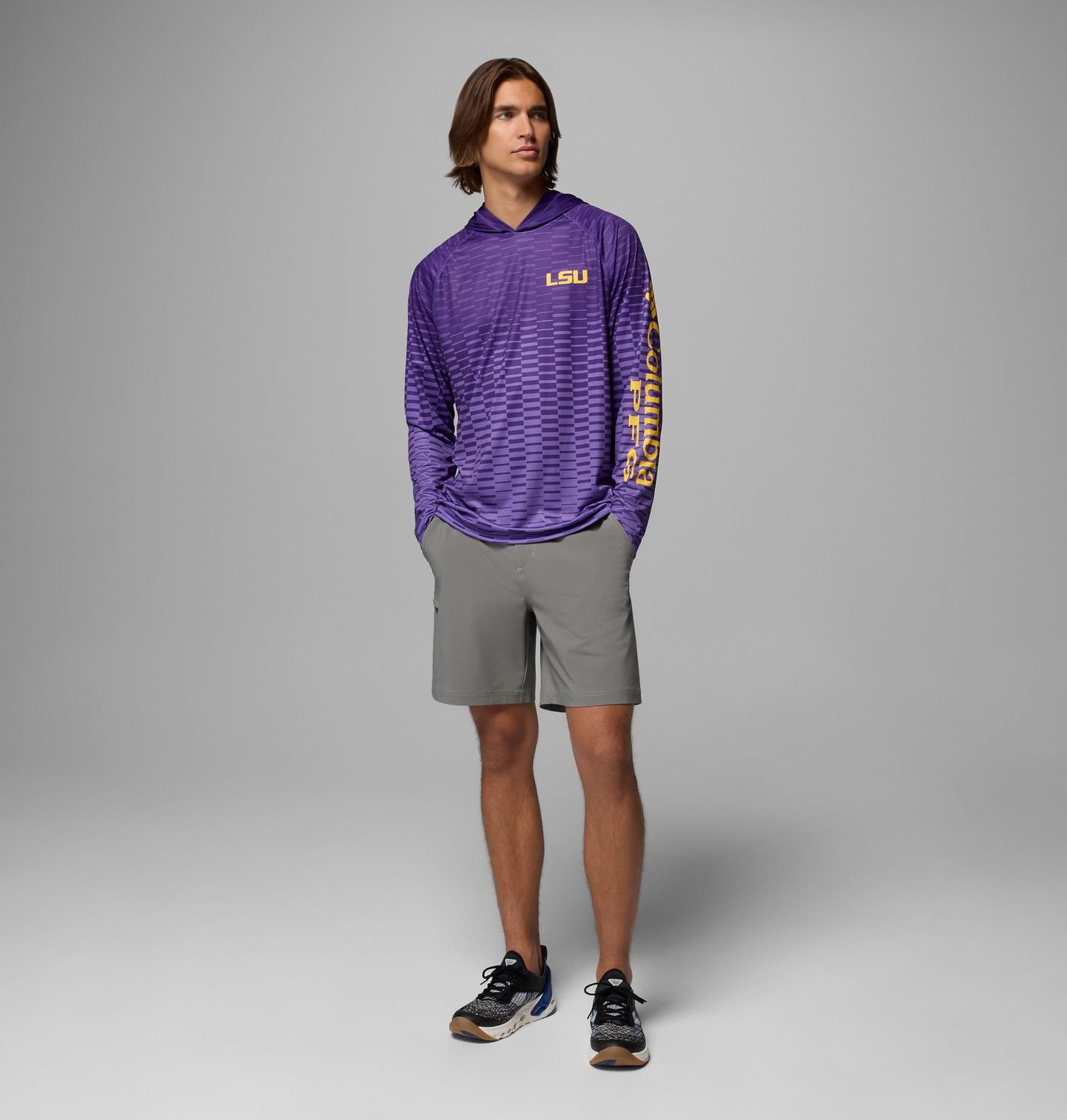 Мужское худи Columbia Collegiate PFG Super Terminal Tackle - Louisiana, цвет: Яркий фиолетовый — фото 2