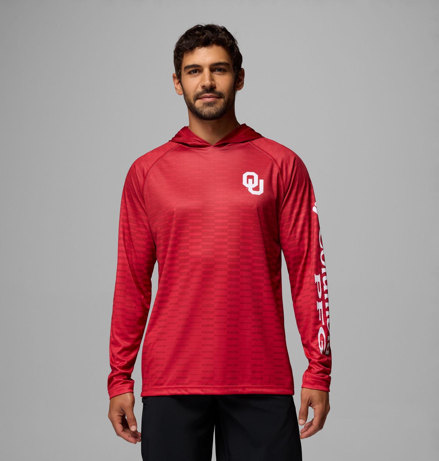 Мужское худи Columbia Collegiate PFG Super Terminal Tackle - Oklahoma, цвет: Красный бархатный — фото 1