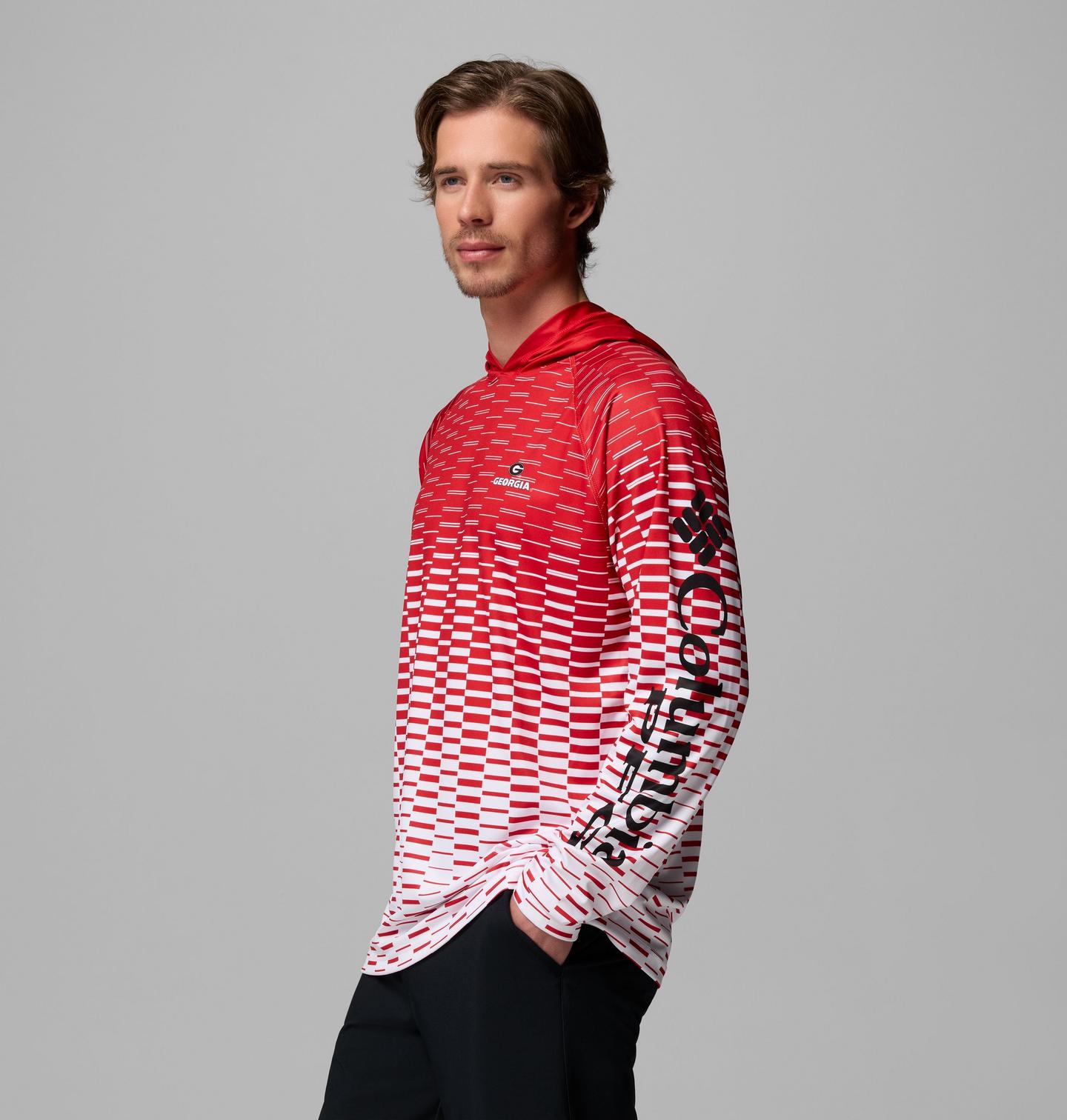 Мужское худи Columbia Collegiate PFG Super Terminal Tackle - Georgia, цвет: Красный / Белый — фото 3