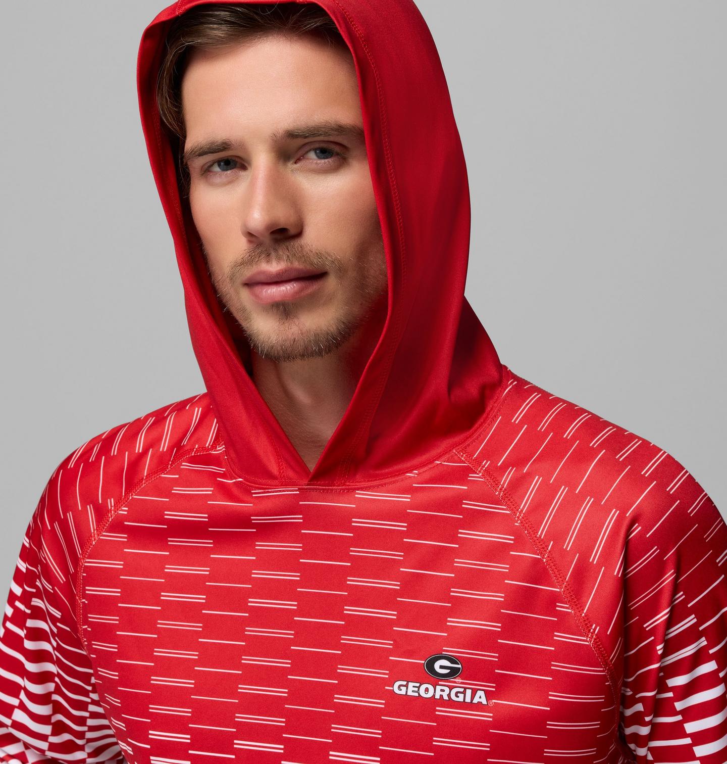 Мужское худи Columbia Collegiate PFG Super Terminal Tackle - Georgia, цвет: Красный / Белый — фото 4