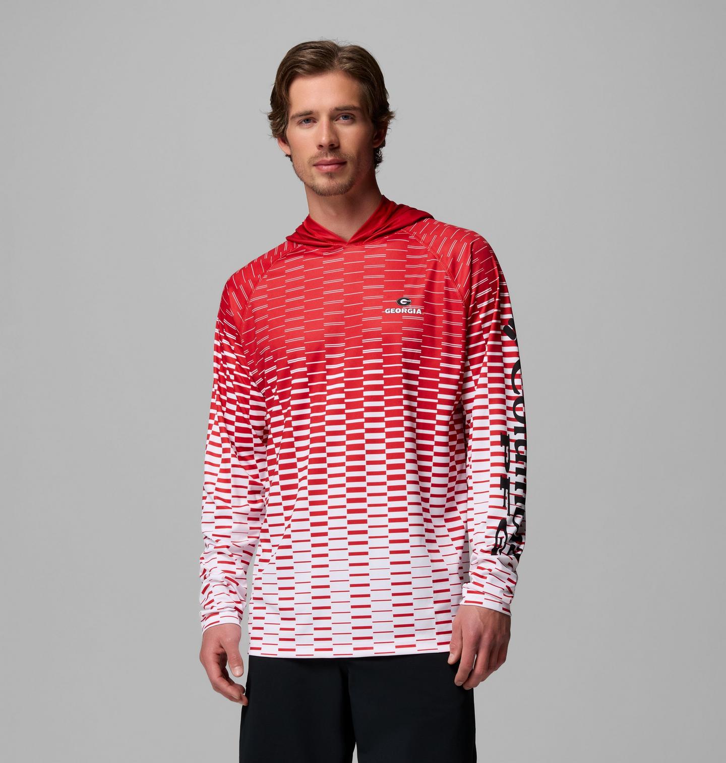 Мужское худи Columbia Collegiate PFG Super Terminal Tackle - Georgia, цвет: Красный / Белый — фото 1