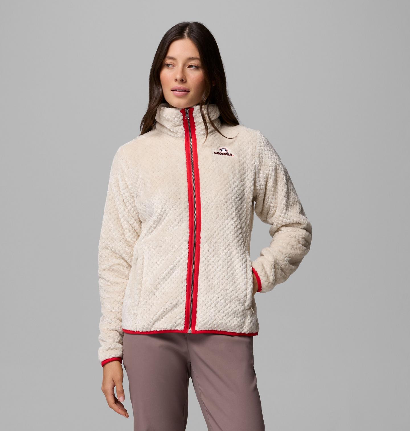 Женская флисовая куртка Columbia Collegiate Fire Side II из шерпы, Georgia, цвет: Серо-бежевый — фото 1