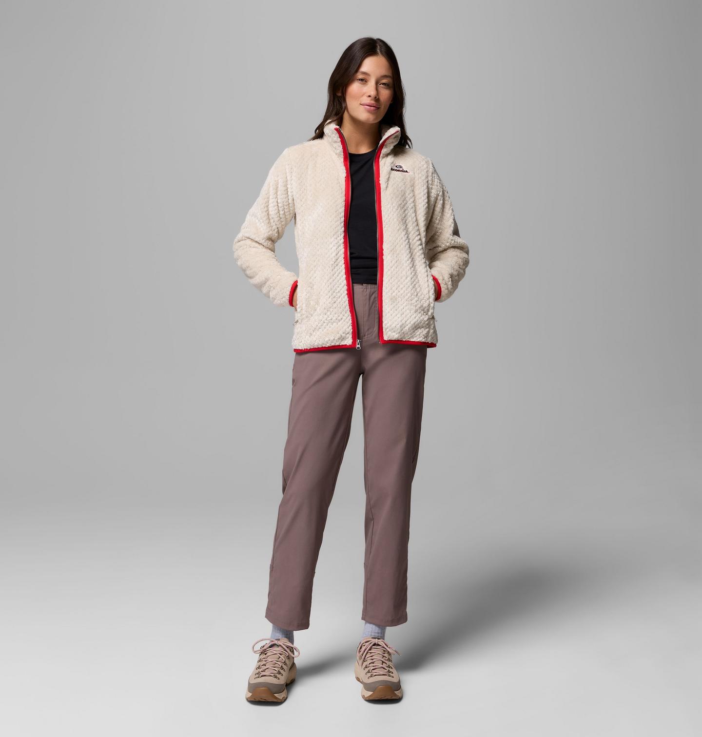 Женская флисовая куртка Columbia Collegiate Fire Side II из шерпы, Georgia, цвет: Серо-бежевый — фото 2