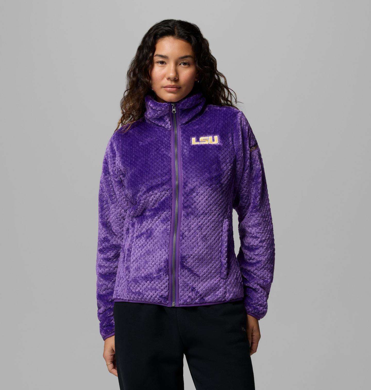 Женская флисовая куртка Columbia Collegiate Fire Side II из шерпы, LSU, цвет: Яркий фиолетовый — фото 1