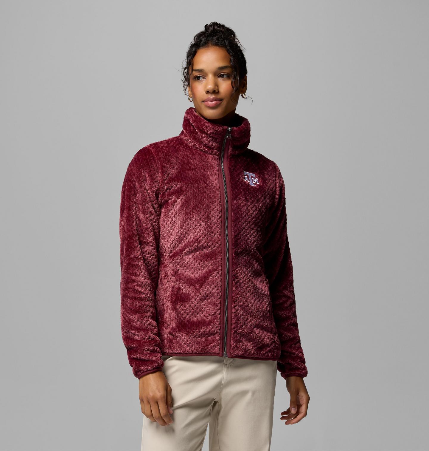 Женская флисовая куртка Columbia Collegiate Fire Side II из шерпы, Texas A&M, цвет: Глубокий тёмно-бордовый — фото 1