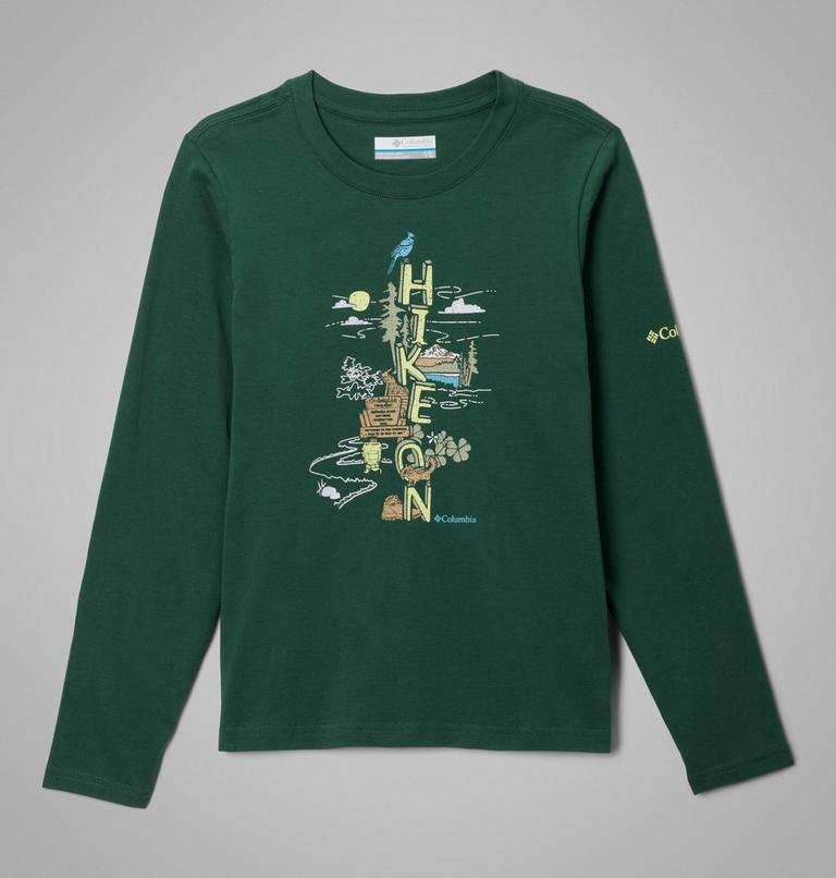 Boys' Dobson Pass Long Sleeve Graphic T-Shirt, Color: Rain Forest, Hike On, image 1