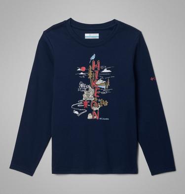 Boys' Dobson Pass Long Sleeve Graphic T-Shirt, Color: Collegiate Navy, Hike On, image 3