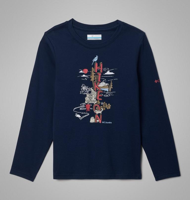 Boys' Dobson Pass Long Sleeve Graphic T-Shirt, Color: Collegiate Navy, Hike On, image 1