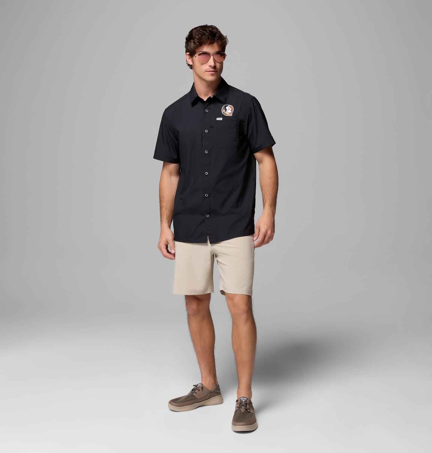 Мужская рубашка Columbia Collegiate PFG Slack Tide Camp Shirt - Florida State, цвет: Чёрный — фото 2