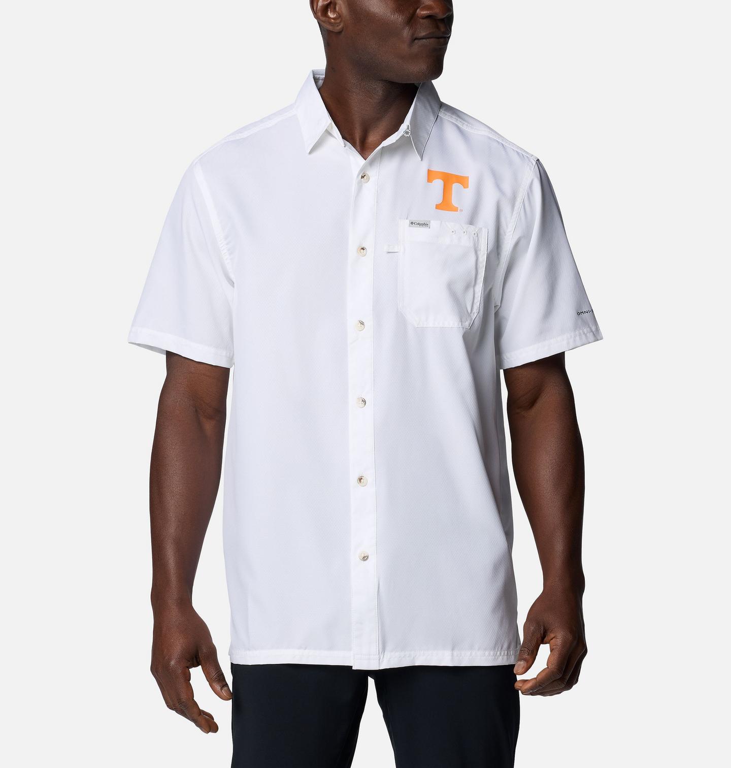 Мужская рубашка Columbia Collegiate PFG Slack Tide Camp Shirt - Tennessee, цвет: Серый — фото 1