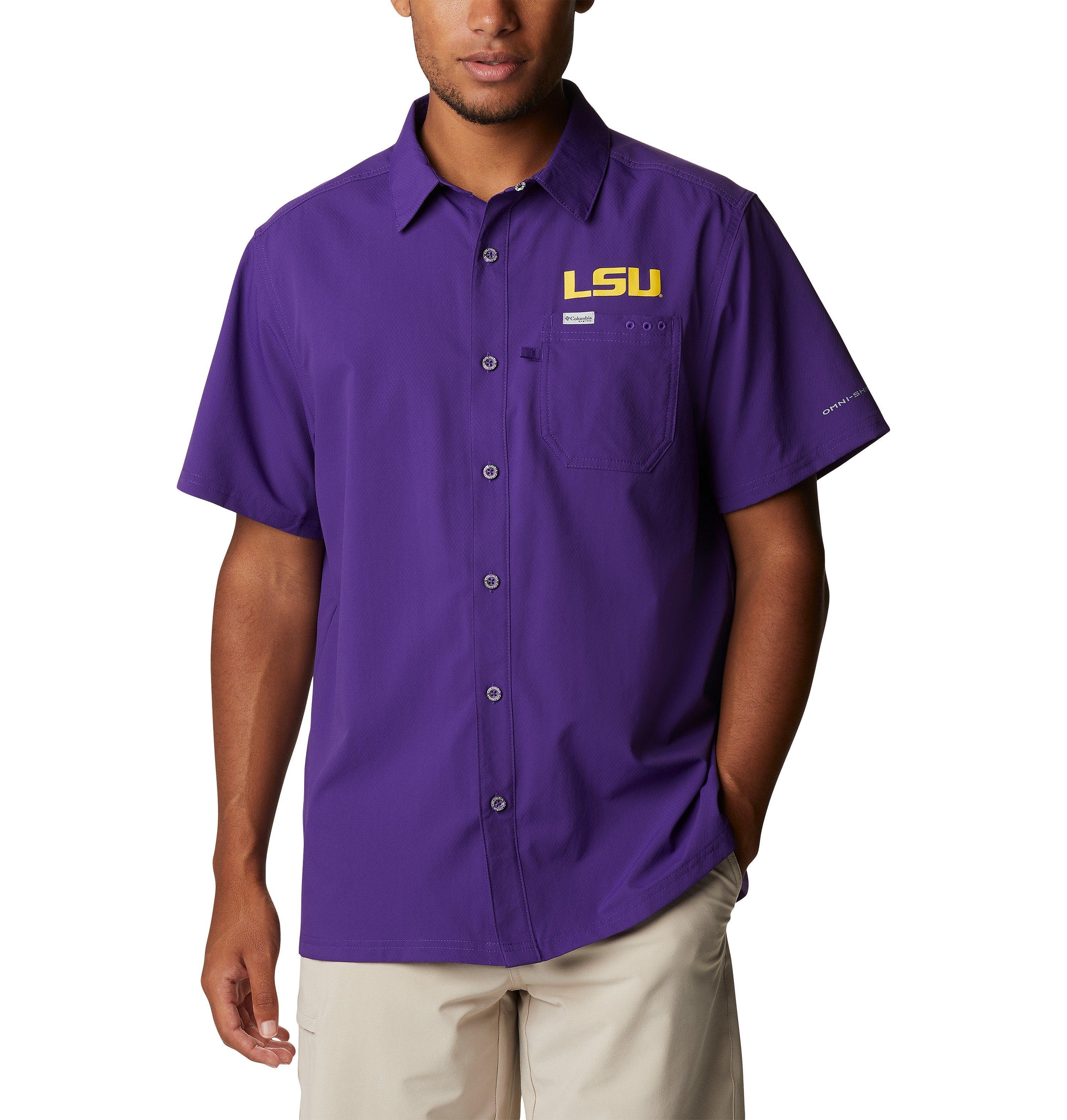 Columbia Men's Collegiate PFG Slack Tide  Camp Shirt - LSU-