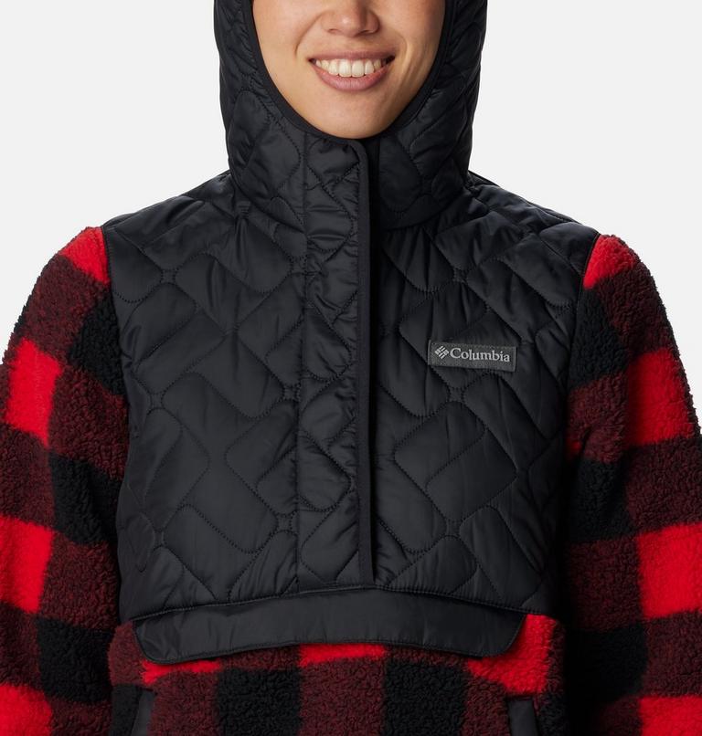 Women's Sweet View Fleece Hooded Pullover, Color: Black, Red Lily Check Print, image 4