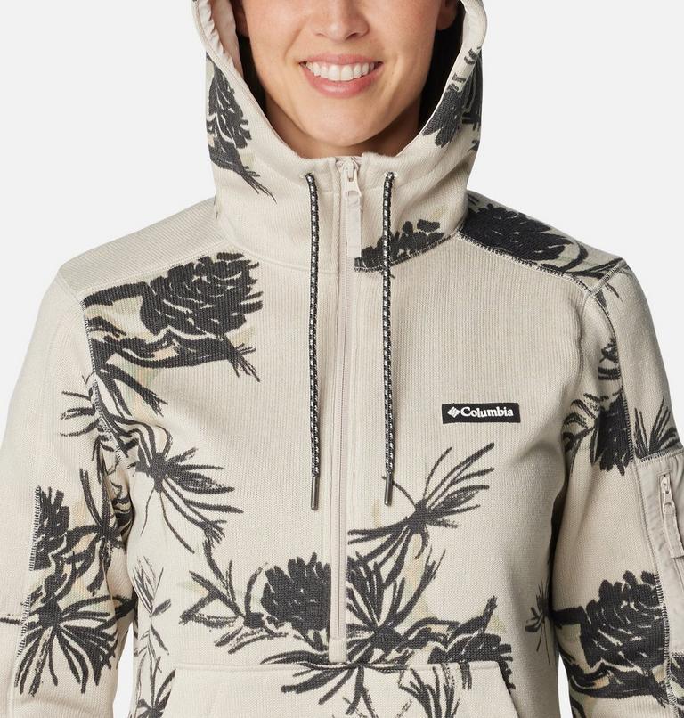 Women's Sweater Weather Hooded Pullover, Color: Dark Stone Pinecones, image 4