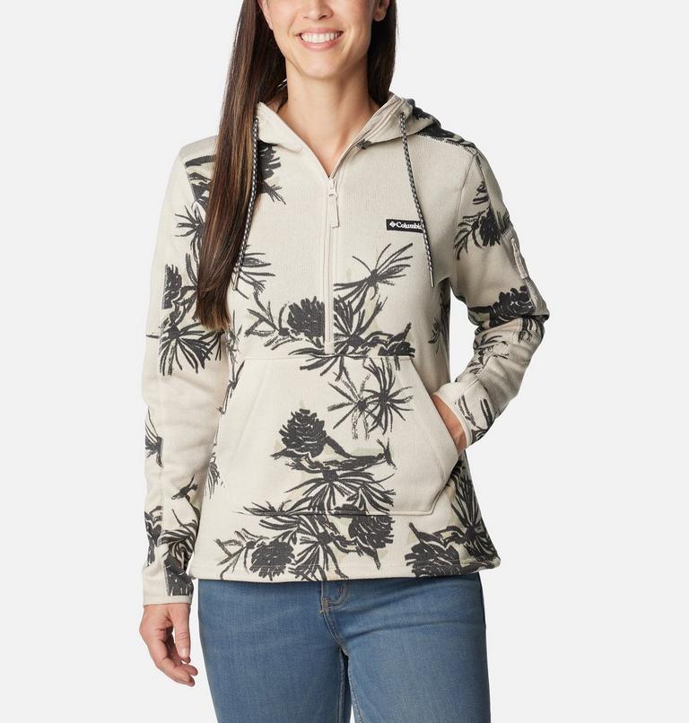 Women's Sweater Weather Hooded Pullover, Color: Dark Stone Pinecones, image 1