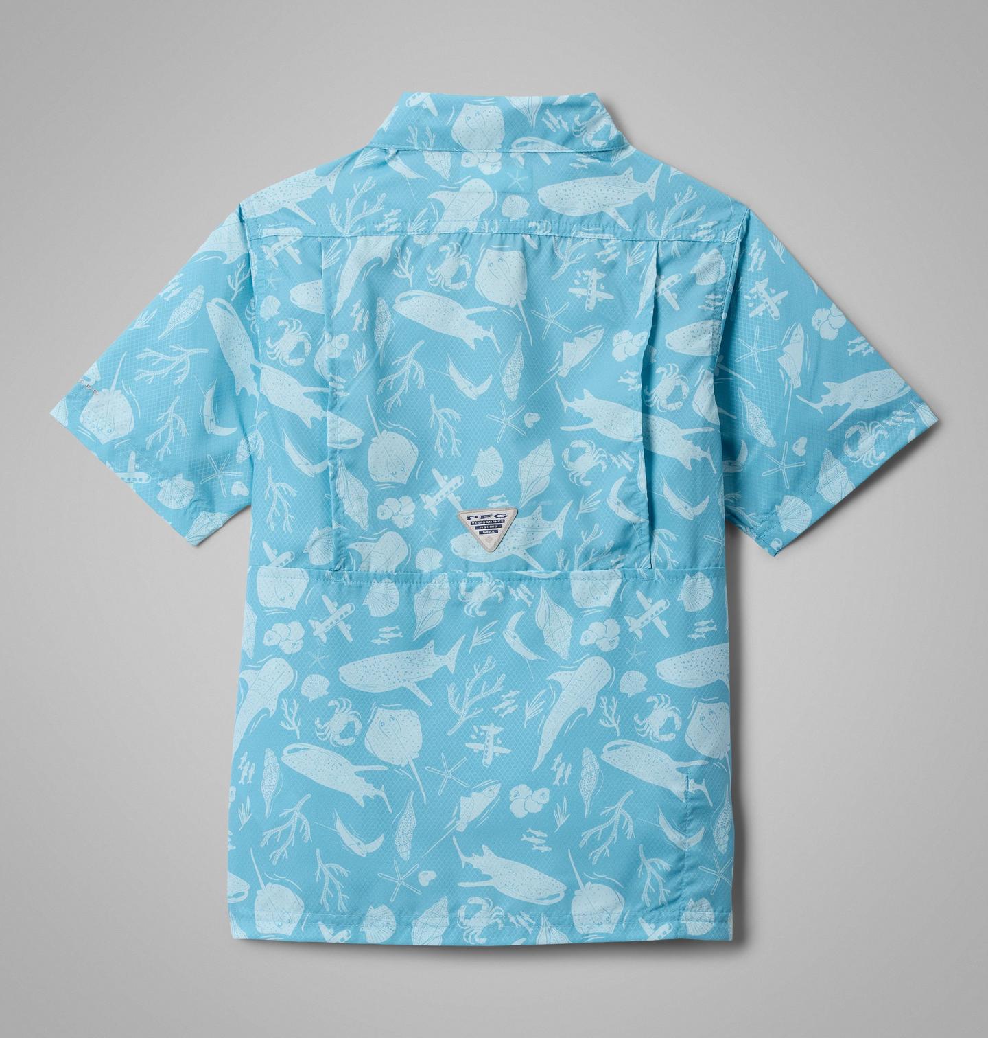 Рубашка Columbia PFG Super Slack Tide Short Sleeve Camp Shirt для мальчиков, цвет: Винтажный синий — фото 2