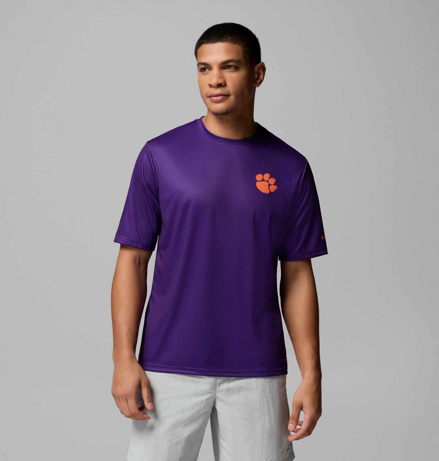 Мужская рубашка Columbia Collegiate PFG Terminal Tackle Short Sleeve Shirt - Clemson, цвет: Яркий фиолетовый — фото 1