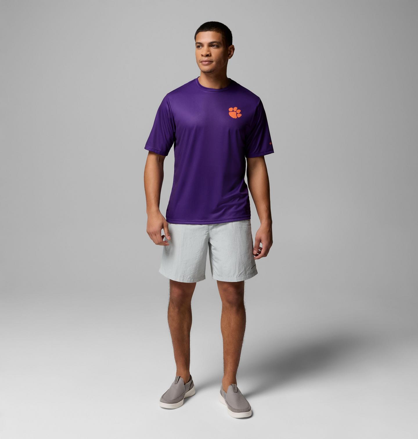 Мужская рубашка Columbia Collegiate PFG Terminal Tackle Short Sleeve Shirt - Clemson, цвет: Яркий фиолетовый — фото 2