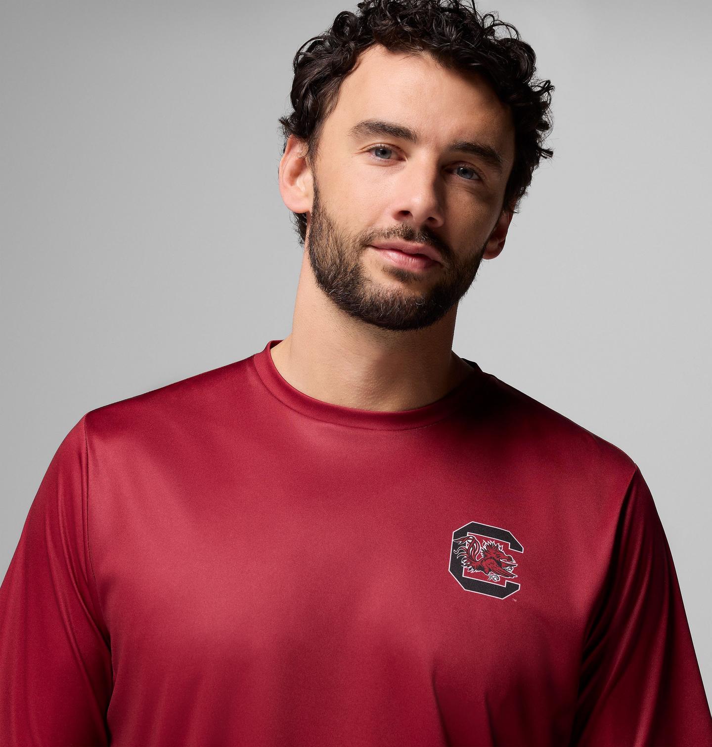 Мужская рубашка Columbia Collegiate PFG Terminal Tackle Short Sleeve, цвет: Свекольный — фото 3