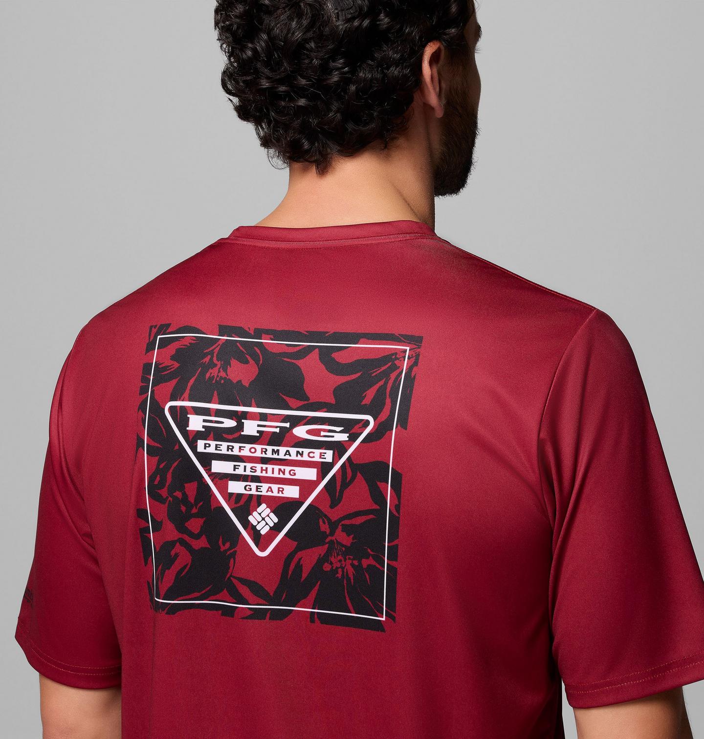 Мужская рубашка Columbia Collegiate PFG Terminal Tackle Short Sleeve, цвет: Свекольный — фото 4