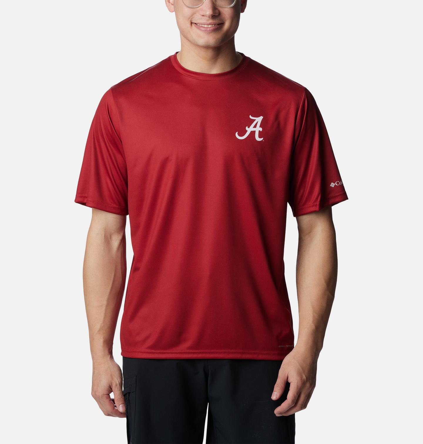 Мужская рубашка Columbia Collegiate PFG Terminal Tackle Short Sleeve Shirt - Alabama, цвет: Красный бархатный, вариант 2 — фото 1