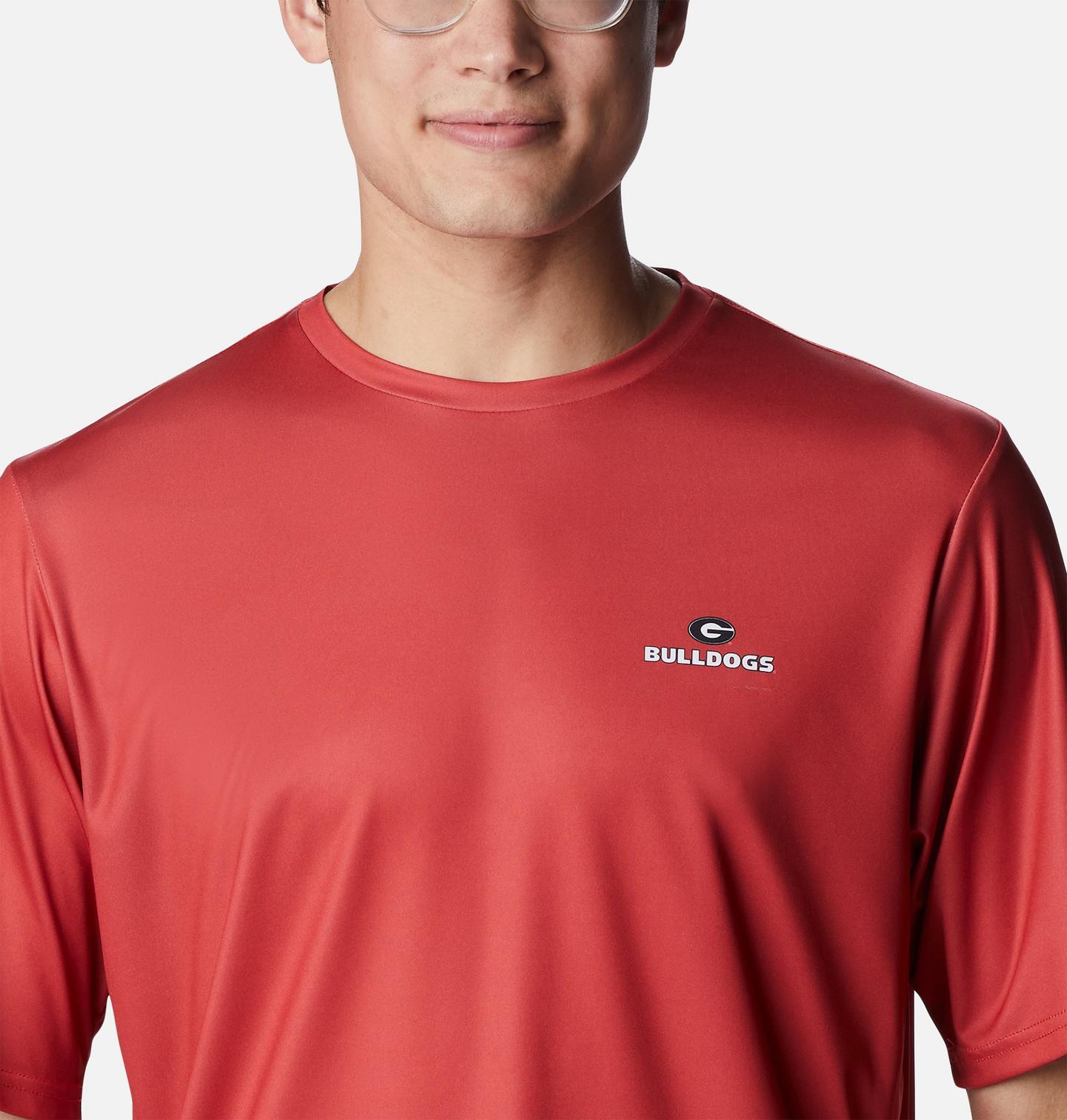 Мужская рубашка Columbia Collegiate PFG Terminal Tackle Short Sleeve Shirt - Georgia, цвет: Яркий красный — фото 4