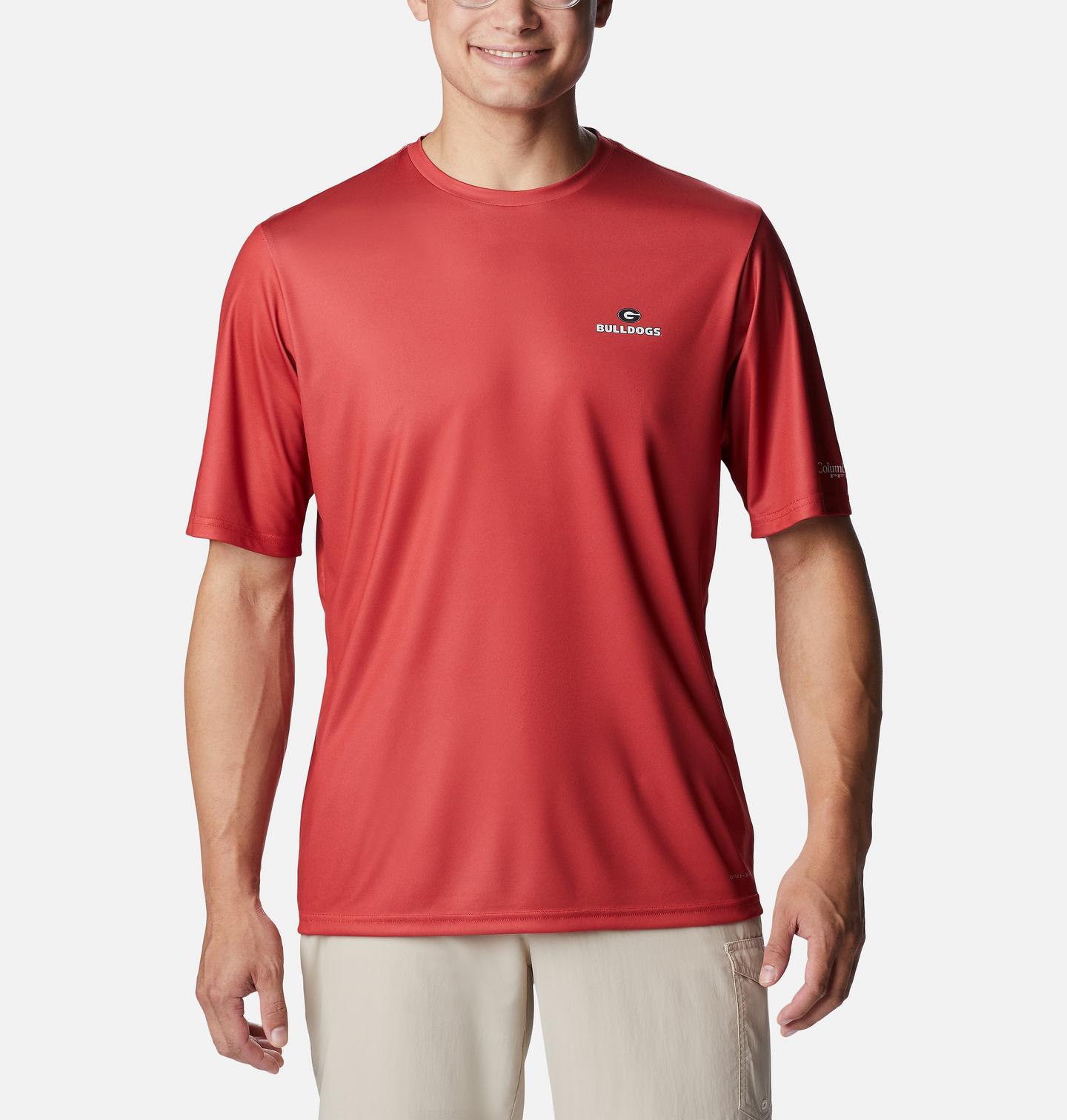 Мужская рубашка Columbia Collegiate PFG Terminal Tackle Short Sleeve Shirt - Georgia, цвет: Яркий красный — фото 1