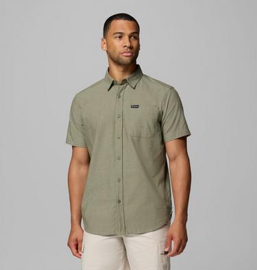 Men’s Rapid Rivers Technical Cotton Short Sleeve Shirt, Color: Stone Green Diamond Dobby Chambray, image 1