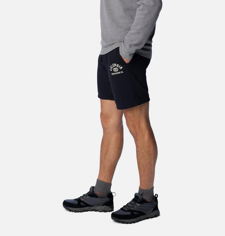 Men's Columbia Trek Fleece Shorts, Color: Black, College Life Mini Logo, image 3